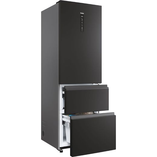 Haier 3D 60 Series 3 60/40 Total No Frost Fridge Freezer - Slate Black - Right perpsective with drawers shot