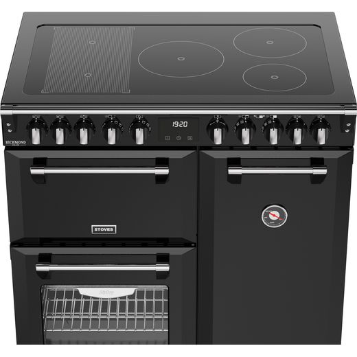 Stoves Richmond Deluxe 90Ei RTY 90cm Electric Range Cooker with Induction Hob - Black - High hob perpsective shot 
