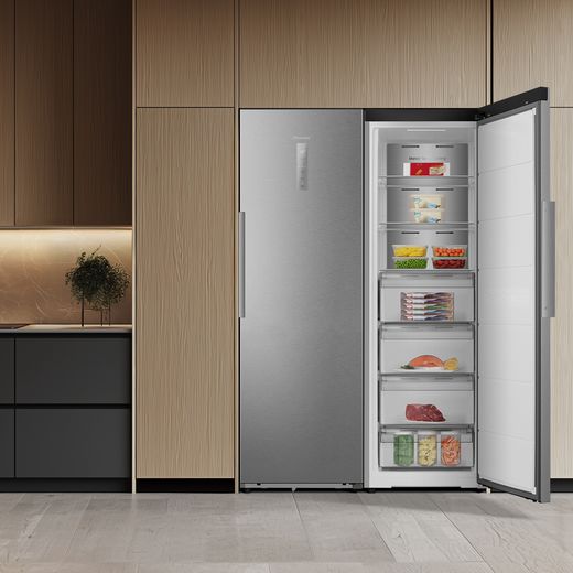Hisense FT3K310SAIE 186cm Upright Freezer - Silver - fridge in kitchen shot 