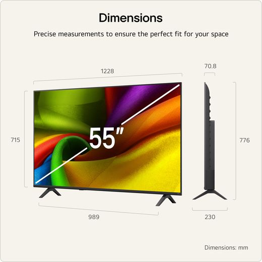 LG NANO AI NU85 55" 4K Ultra HD Smart TV - Annotation - dimension shot 