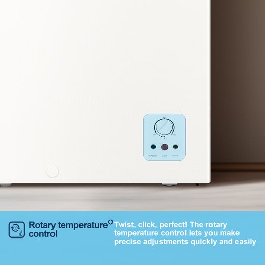 Fridgemaster MCF95E1 Chest Freezer - White - Annotation - Rotary temperature control