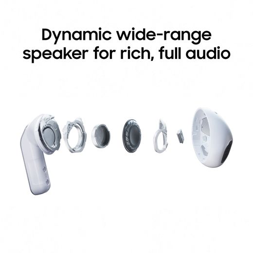 Samsung Galaxy Buds4 Headphones - White - Annotation - Dynamic speakers shot