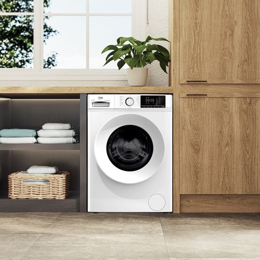 Beko BW1O3721W 7kg Washing Machine with 1200 rpm - White - Washing machine in kitchen shot 