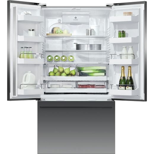 Fridge Freezer French Door 900mm Black Steel - Ice & Water, WiFi, compatible with SmartHQ App - Fridge doors open
