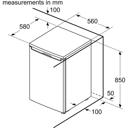Bosch, Series 2, Under Counter Freezer with Super Freezing function and Door Open Alarm in White - Dimensions