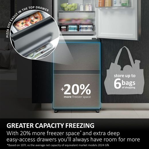 Haier 3D 55 Series 3 HTR3518ENMXK 185cm High 60/40 No Frost Fridge Freezer - Stainless Steel Effect - Annotation - Freezer capacity shot