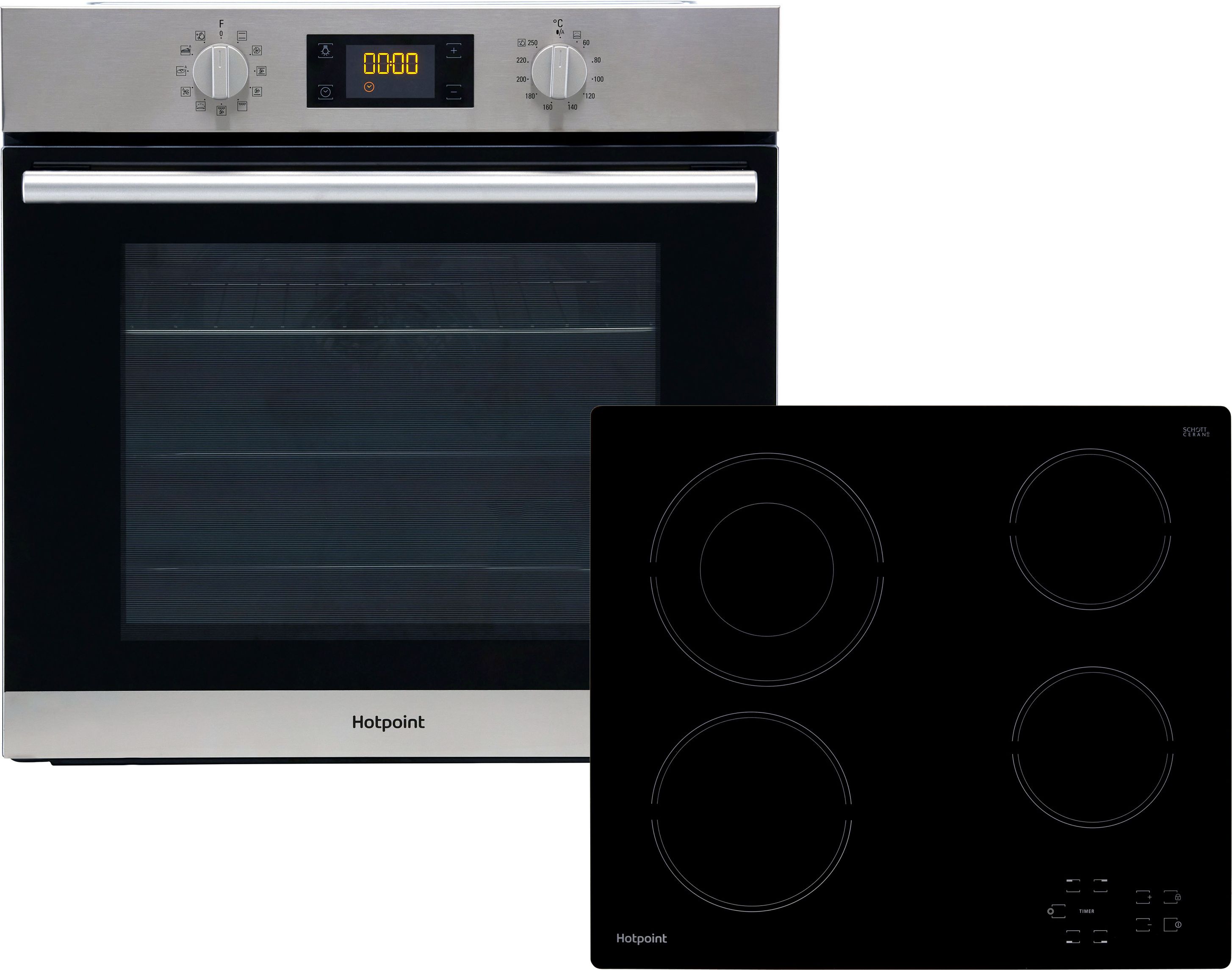 Hotpoint HotSA2Ceram Built In Electric Single Oven and Ceramic Hob Pack - Stainless Steel / Black - A+ Rated, Stainless Steel
