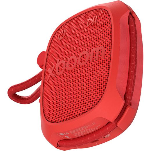 LG xboom Rock Wireless Speaker - TECHNO RED - left perspective shot 