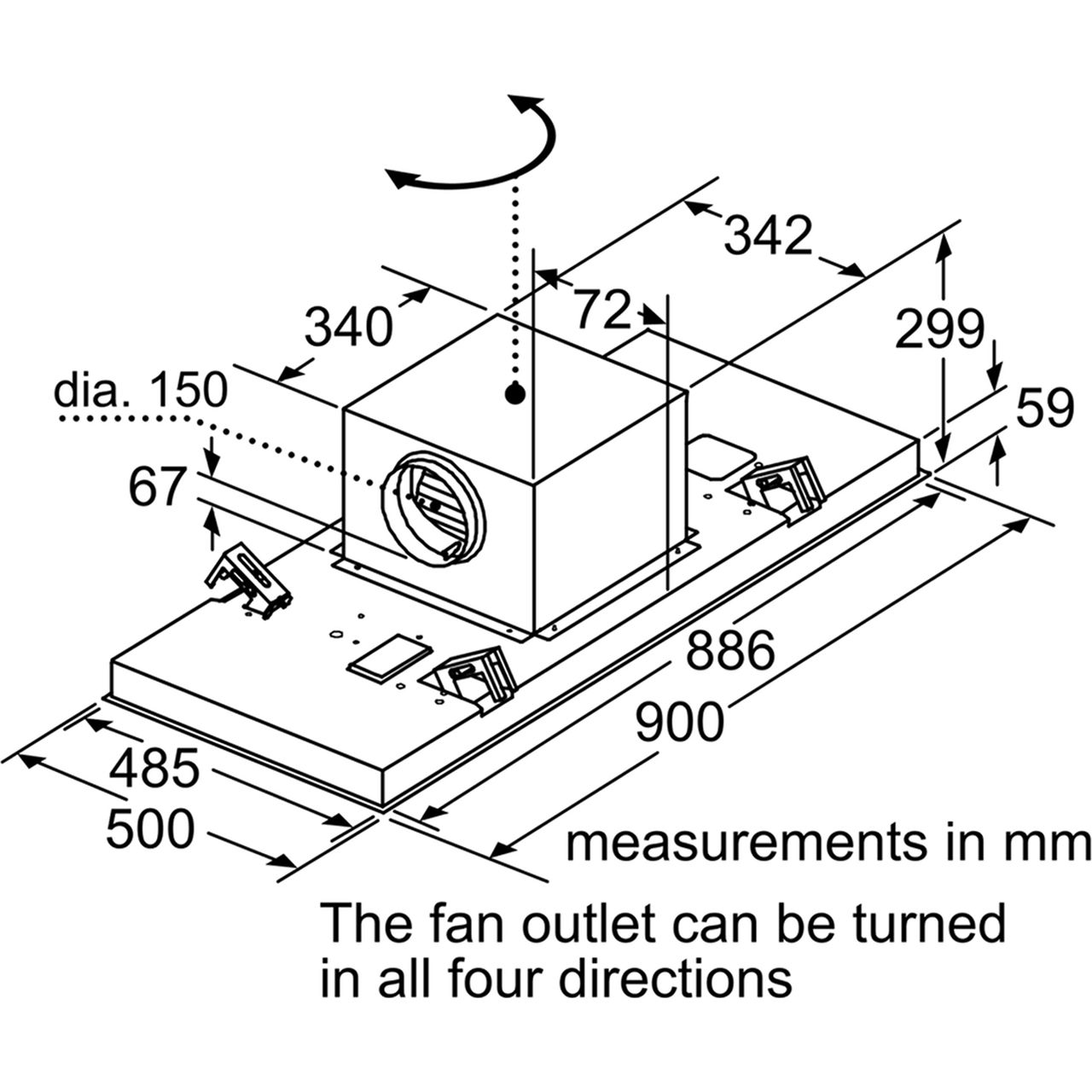 NEFF I95CAQ6N0B N50 Built In 90cm 5 Speeds A Integrated Cooker Hood