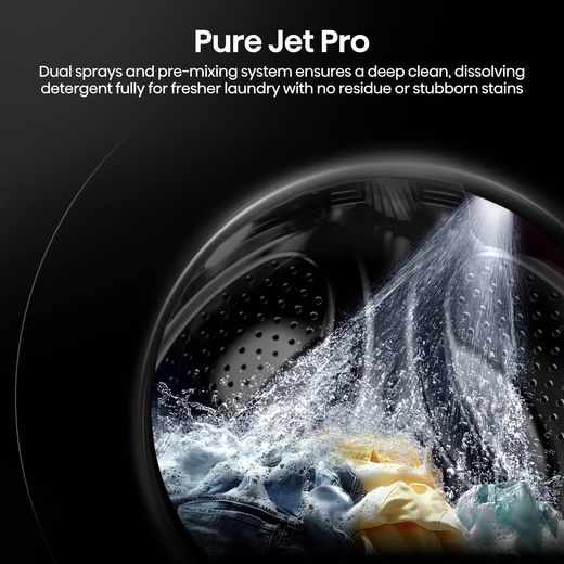 Hisense KitchenFit 5i Series WD5I1245BBRH Wifi Connected / 8Kg Washer Dryer with 1400 rpm - Black - Annotation - pure jet pro shot