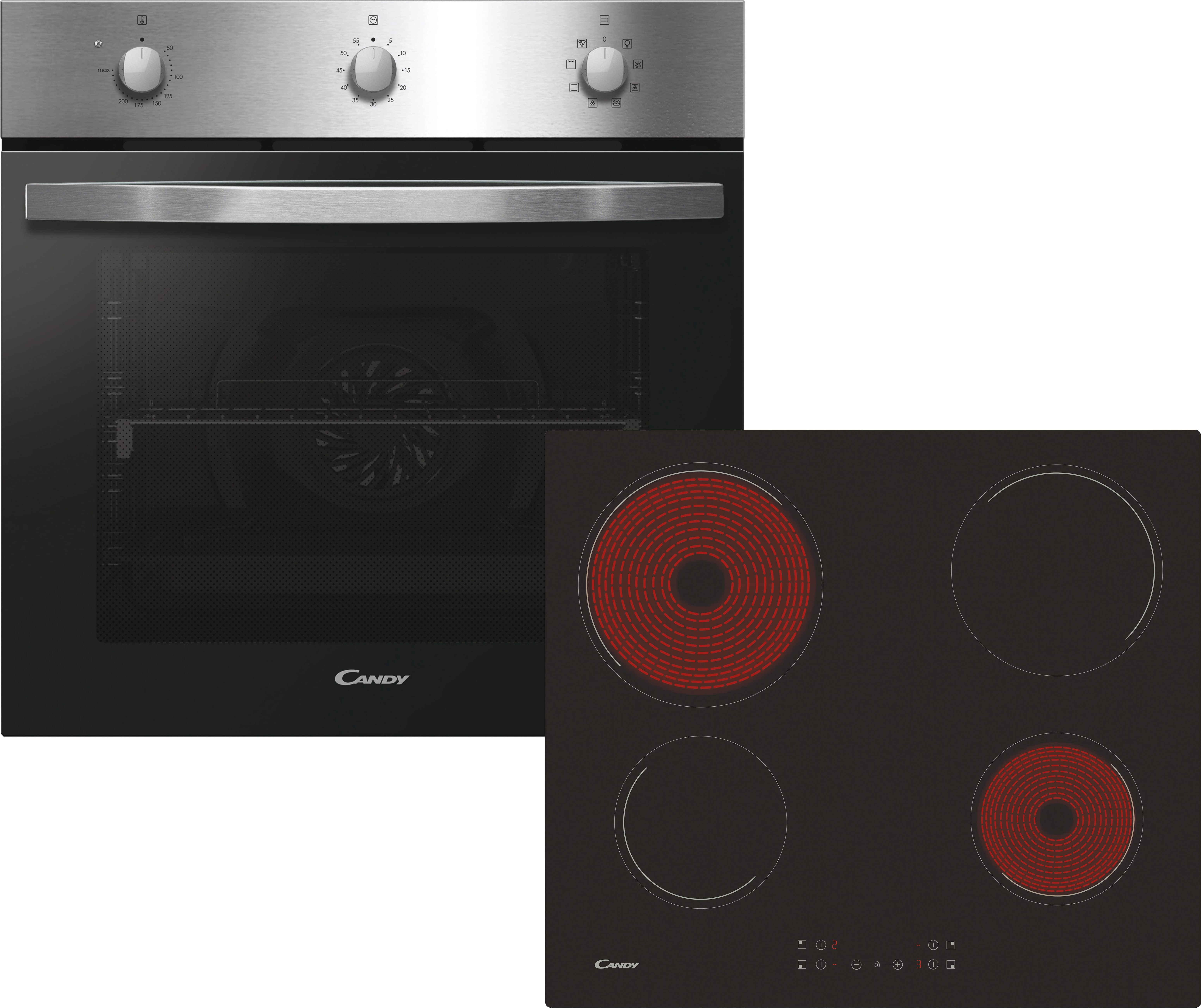 Candy PCI27XCH64CCB Built In Electric Single Oven and Ceramic Hob Pack - Stainless Steel / Black - A+ Rated, Stainless Steel