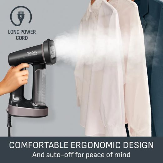 Tefal Pure Force DT8765G0 Handheld Garment Steamer - Grey / Rose Gold - Annotation - long cord shot