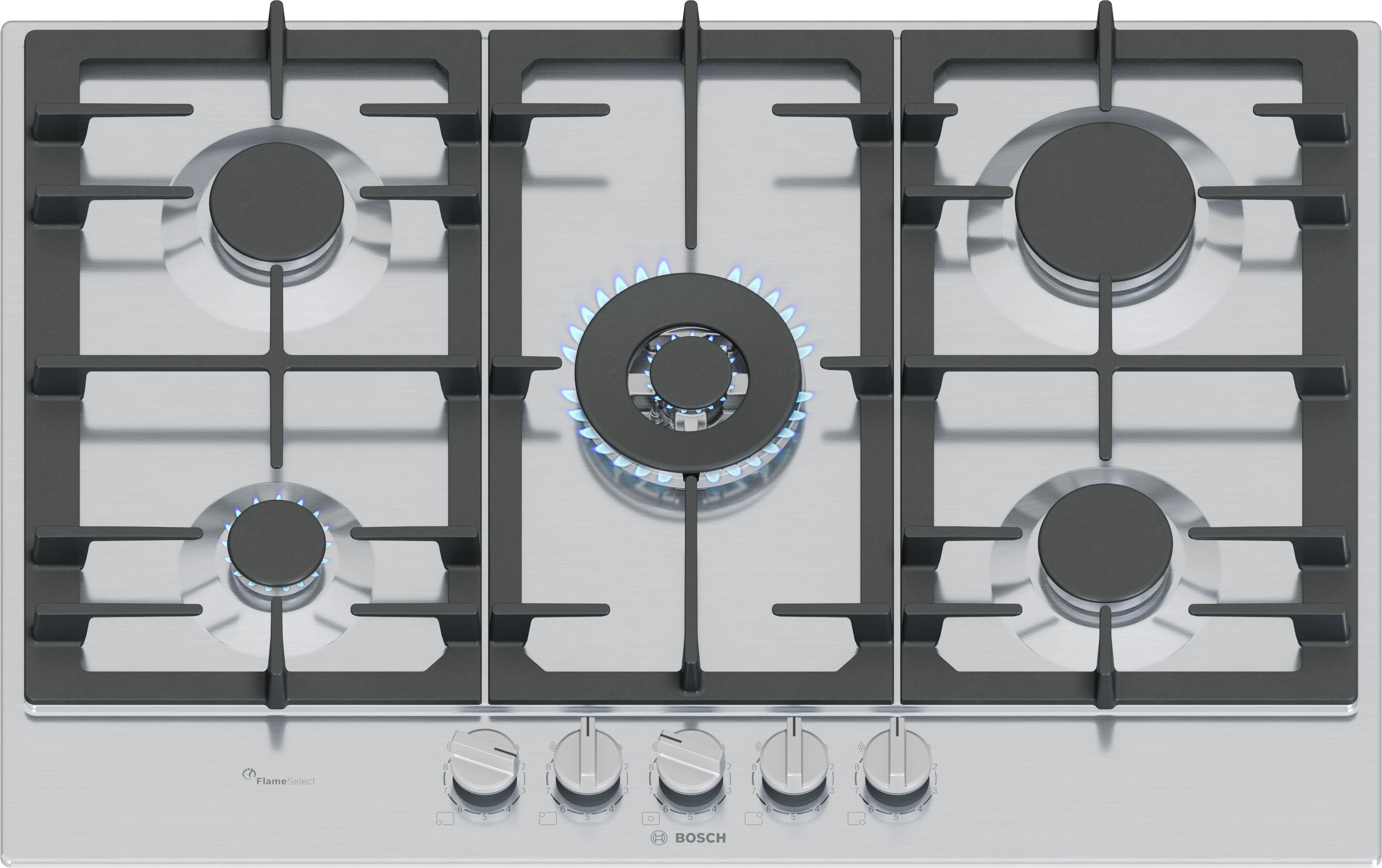 Bosch 75 cm Gas Hob - Stainless Steel - 5 Burners - FlameSelect