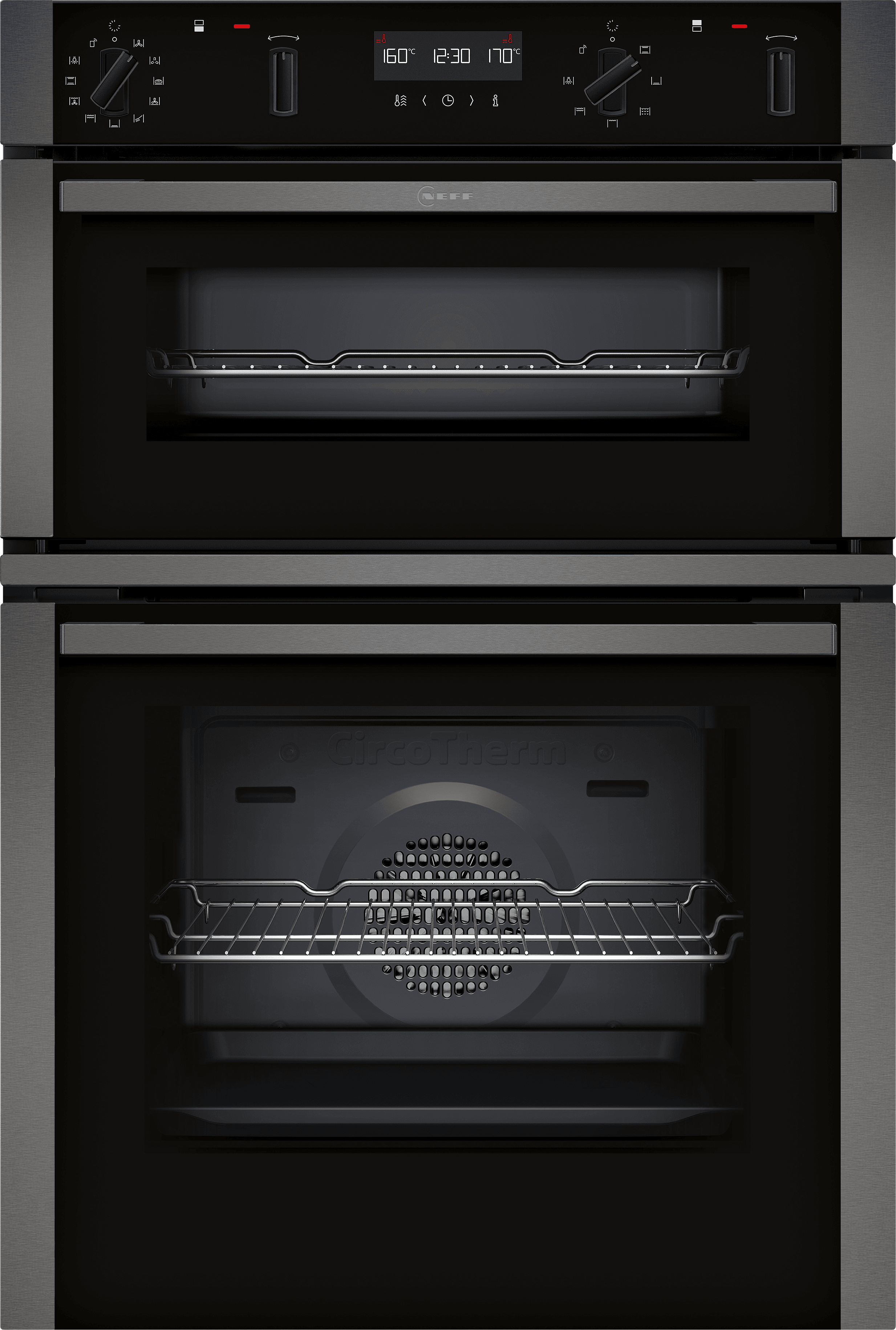 Image of NEFF N50 U2ACH7AG7B Built In WiFi Connected Electric Double Oven with Pyrolytic Cleaning - Graphite - A/B Rated, Silver