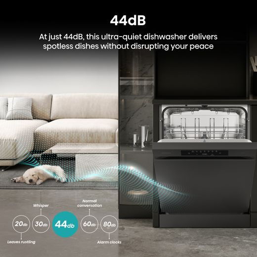 Hisense Hi4 Standard Dishwasher - Black - Annotation - 44dB