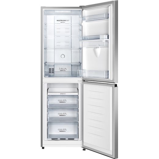 Fridgemaster 50/50 Frost Free Fridge Freezer - Silver - Front with door open shot