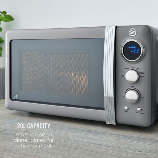 Swan Retro SM22030LGRN 20 Litre 26cm High, Freestanding Small Standard Microwave Oven - Grey - Annotation - Capacity shot