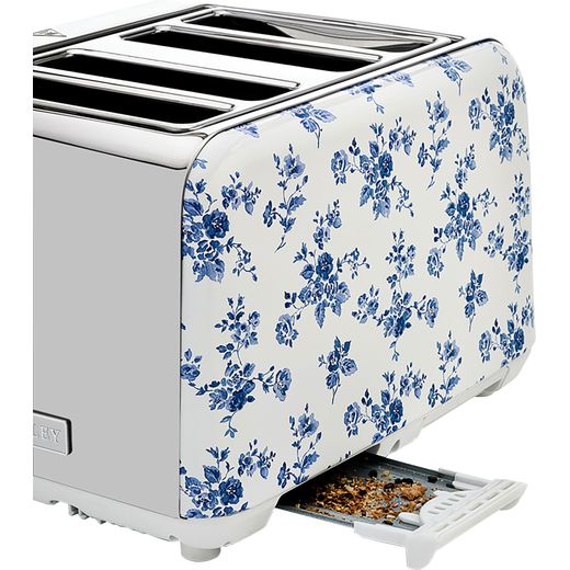 Laura Ashley VQSBT583LACR 4 Slice Toaster - China Rose - Crumb tray out