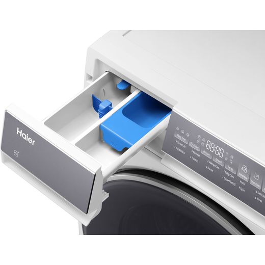 Haier X7 HW100-B14367U-UK 10kg Washing Machine with 1400 rpm - White - Close up detergent tray shot