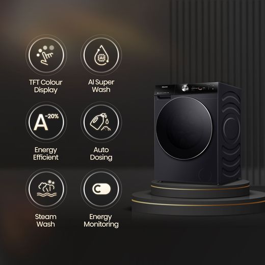 Hisense 7S Series WF7S1247BB 12kg Washing Machine with 1400 rpm - Black - Annotation - Feature shot