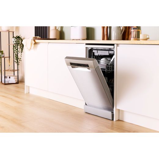 Bosch Series 4 Slimline Dishwasher - Silver Inox - Dishwasher with door open shot
