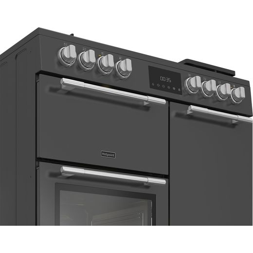 Hotpoint RH90FA20A 90cm wide Dual Fuel Range Cooker with Gas Hob - Anthracite - control panel shot