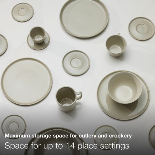 Miele Fully Integrated Standard Dishwasher - Clean Steel - Annotation - 14 place setting shot