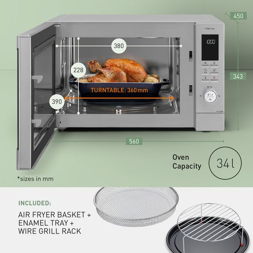 Panasonic 4-in-1 Air Fry NN-CD88QSBPQ 34 Litre 34cm High, Freestanding Combination Microwave Oven - Stainless Steel - annotation - whats included shot