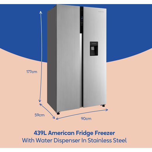 Russell Hobbs RH90AFF201SS-WD 177cm 70/30 Frost Free Fridge Freezer - Stainless Steel - Annotation - Dimension  shot 