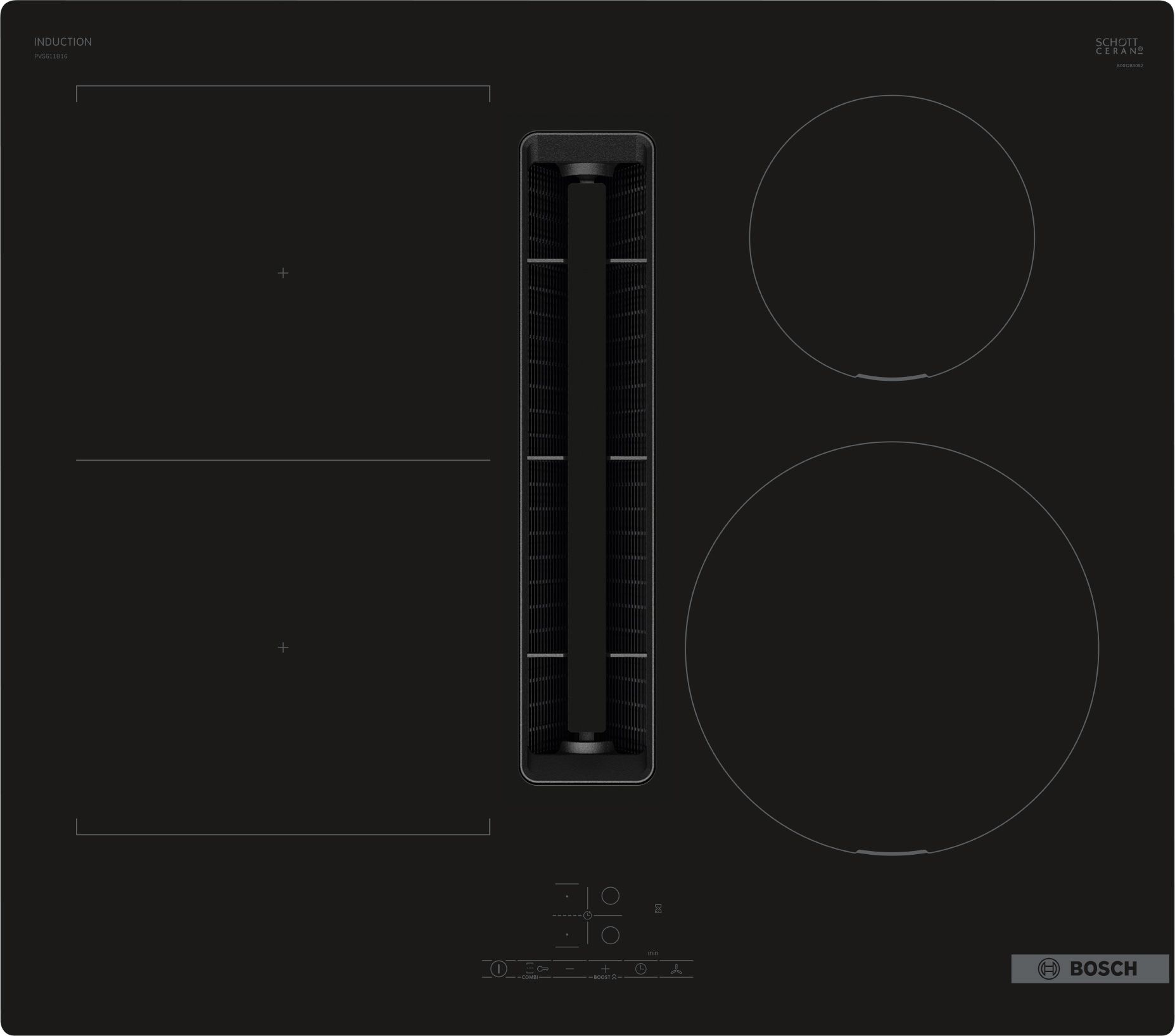 Image of Bosch Series 4 PVS611B16E 59cm Induction Extractor Hob - Black - For Ducted/Recirculating Ventilation, Black
