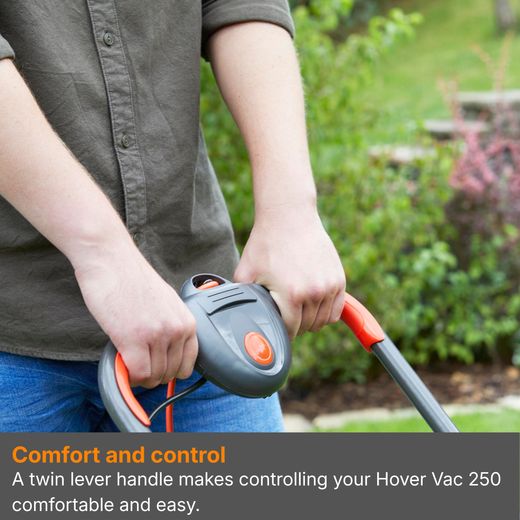 Flymo HoverVac 250 Corded Lawn Mower - Orange - annotation - comfort shot