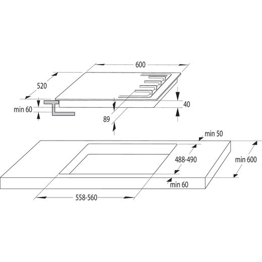 Hisense BI6061HGSUK Built In Electric Single Oven and Gas Hob Pack - Dimensions
