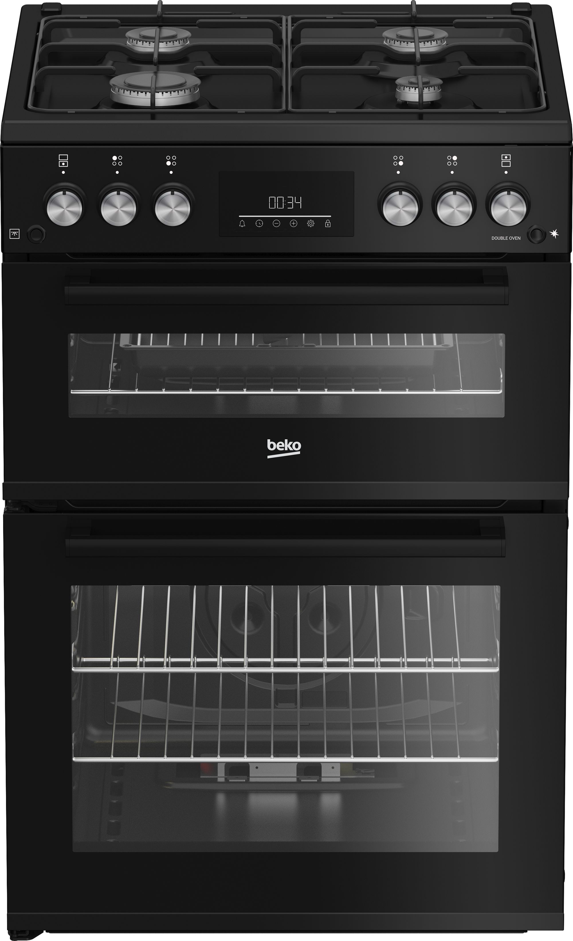 Image of Beko FDG6231CK 60cm wide Double Oven Gas Cooker - Black - A Rated, Black