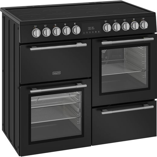 Hotpoint RH100CA21B 100cm wide Electric Range Cooker with Ceramic Hob - Black - right peprsective shot