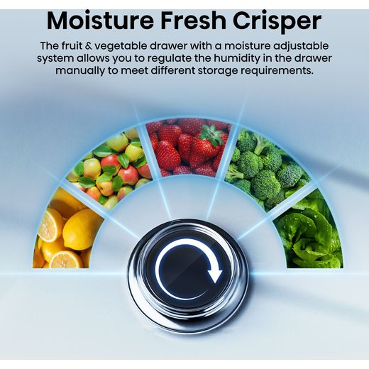 Hisense RB5B250SSWC1 Wifi Connected 54cm 60/40 No Frost Fridge Freezer - White - Annotation - Moisture fresh crisper shot