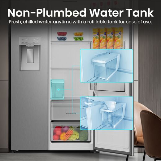 Hisense American Fridge Freezer - Stainless Steel  - Annotation - non plumbed shot