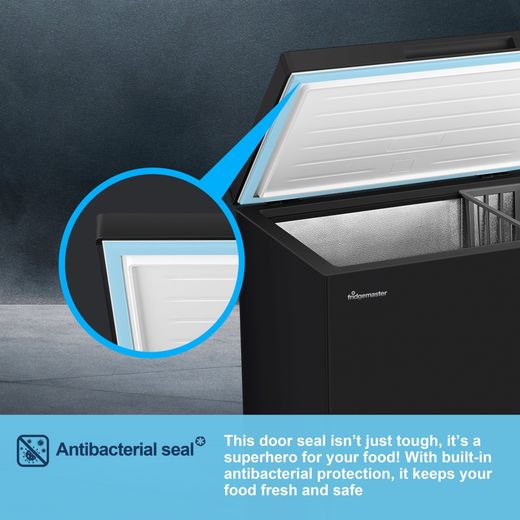 Fridgemaster MCF200EB Chest Freezer - Black - Annotation - Antibacterial seal