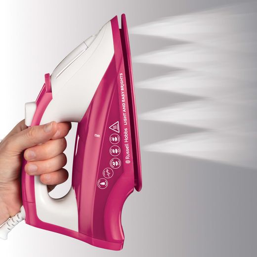 Russell Hobbs Light & Easy Brights 26480 Iron -Berry - Person using steam option shot