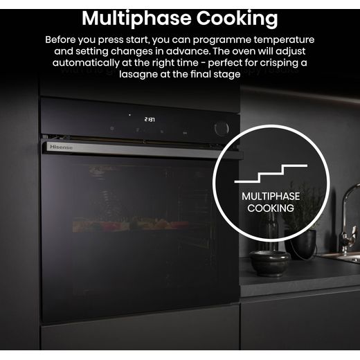 Hisense Hi6 BlackLine BSA66346PDBGUK Wifi Connected Built In Electric Single Oven with Pyrolytic Cleaning - Jet Black - Annotation - Multiphase cooking shot