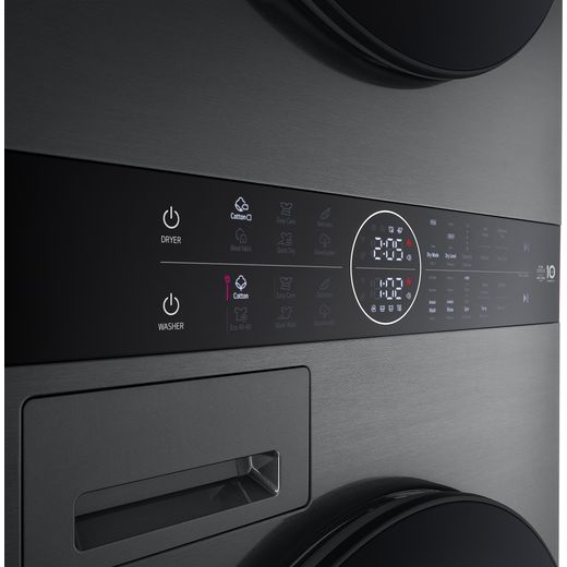 LG WashTower™ AI Direct Drive™ WT1210BBTN1 Wifi Connected 12Kg / 10Kg Heat Pump Washer Dryer with 1400 rpm - Platinum Black - control panel shot