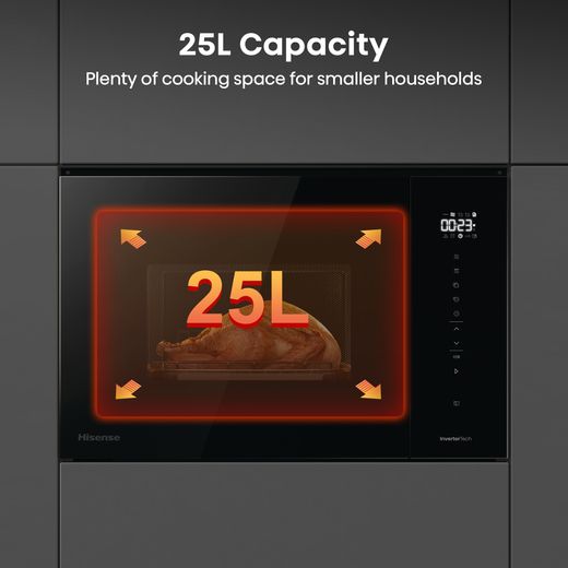 Hisense Hi6 BlackLine BIM325GI63DBGUK Built In Microwave With Grill - Black - Annotation - 25L capacity shot