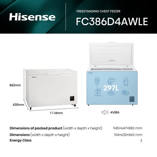 Hisense Chest Freezer - White - Annotation - Dimension shot 