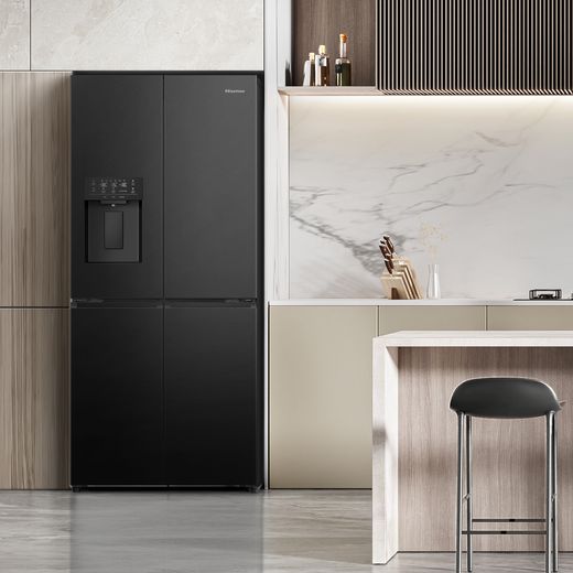 Hisense PureFlat Slim American Fridge Freezer - Black / Stainless Steel - Fridge freezer in kitchen shot 