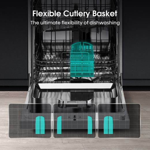 Hisense Standard Dishwasher - White - Annotation - Flexible cutlery tray