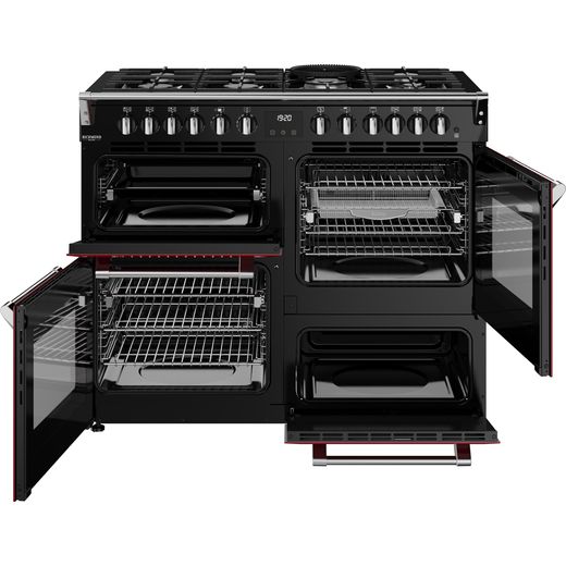 Stoves Richmond Deluxe 110DF 110cm Dual Fuel Range Cooker - Garnet Red - Doors open