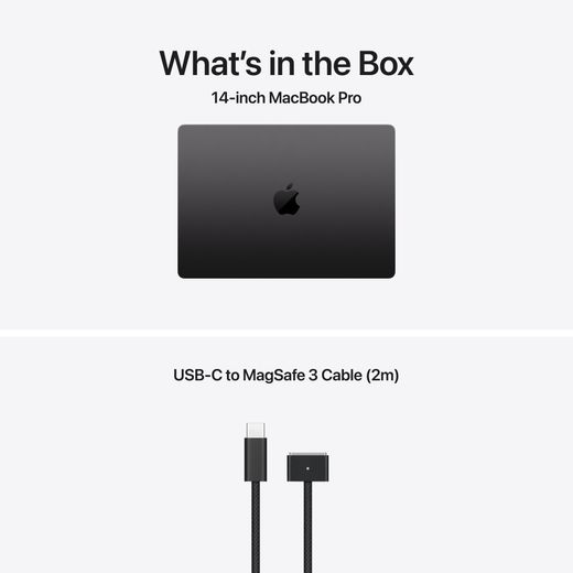 Apple MacBook Pro, M5, 32GB RAM, 10 Core GPU, 512GB, 2025 - Space Black - Annotation - Whats in the box shot