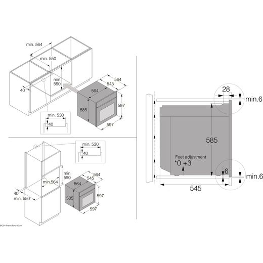 ASKO Craft Pyrolytic OTP66BSH Wifi Connected Built In Electric Single Oven - Black Steel - Annotation - dimensions shot