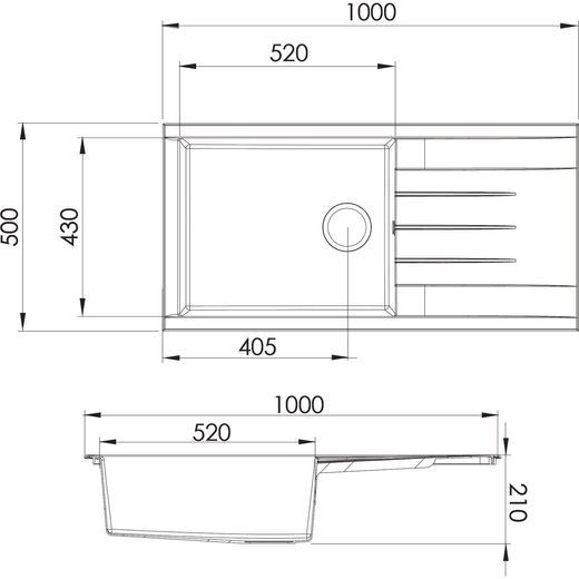 Rocklite Bredon1xlBL Kitchen Sink Black - Annotation - dimesons shot