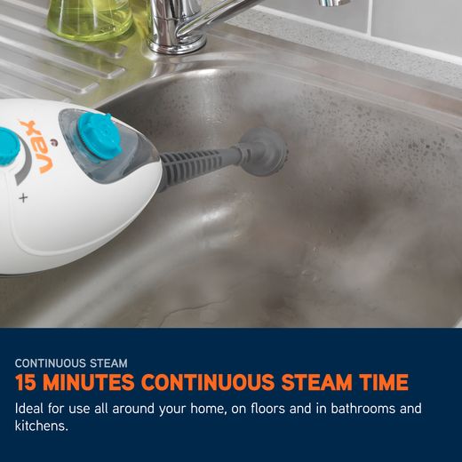 Vax Steam Clean Multi S85-CM Steam Mop with up to 15 Minutes Run Time and Detachable Handheld - White - Annotation - 15 minutes continuous steam