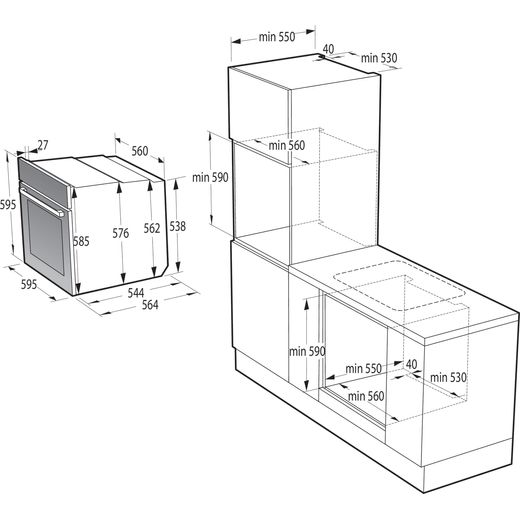 Hisense Built In Electric Single Oven - Black - Annotation - Dimension shot